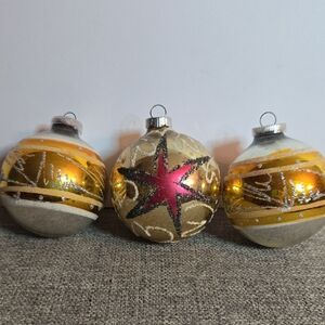 Vintage West Germany Gold & Silver Glass Holiday Christmas Ornaments